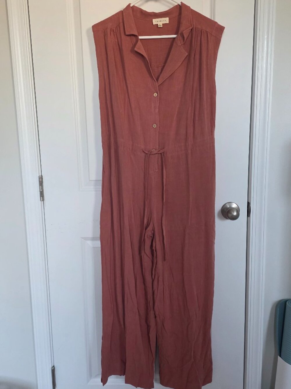 Promesa Rust Linen Blend Jumpsuit - Size Large